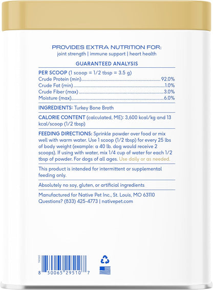 Native Pet Full-Body Wellness Duo: Turkey Bone Broth Powder for Dogs (96 Servings) & Daily Dog Multivitamin (30 Scoops) - Daily 11-in-1 Multivitamin and Pet Gravy Food Topper for Picky Eaters