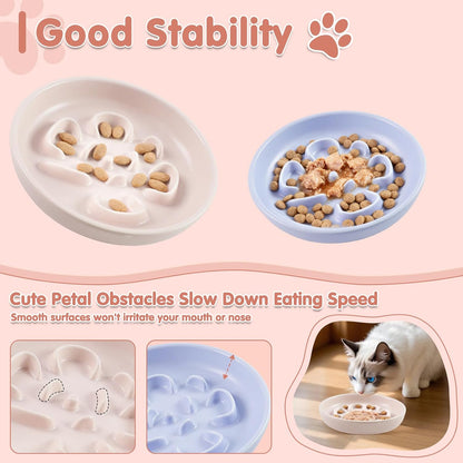Cat Slow Feeder Bowl Set - 2 Pcs Pastel Series Cat Plate for Dry and Wet Food - Cute Maze Feeder Dish for Healthy Eating- Slow Feeding Bowls Whisker Friendly - Dishwasher Safe.(Blue and Pink)