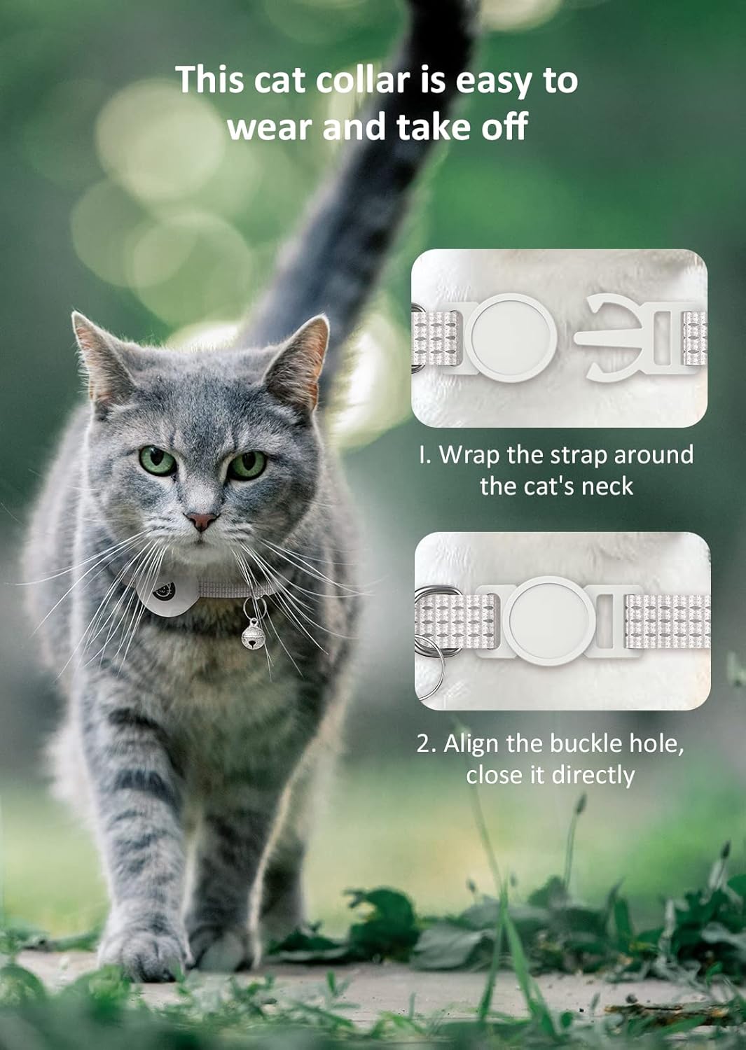 Apple AirTag Cat Collar, GPS Tracker Kitten Collar with Breakaway Feature, Lightweight and Reflective, Suitable for Cats, Kittens and Puppies (White)