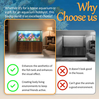 2 Pack 32 x 16 inches Aquarium Backgrounds, Double-Sided Fish Tank Wallpaper, 3D Cora Water Plants Terrarium Background with Adhesive Tape, Ocean Theme Fish Tank Backdrop (2 Pcs)