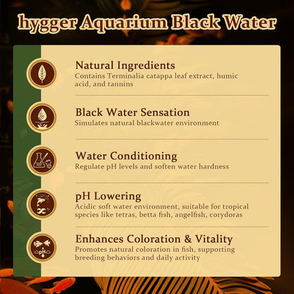 hygger Blackwater Aquarium Conditioner with Natural Olive Leaf Extract, Humic & Tannins, Regulate pH Value Soften Water Create Tropical Biotope Black Water Environment for Freshwater Aquarium (500ML)