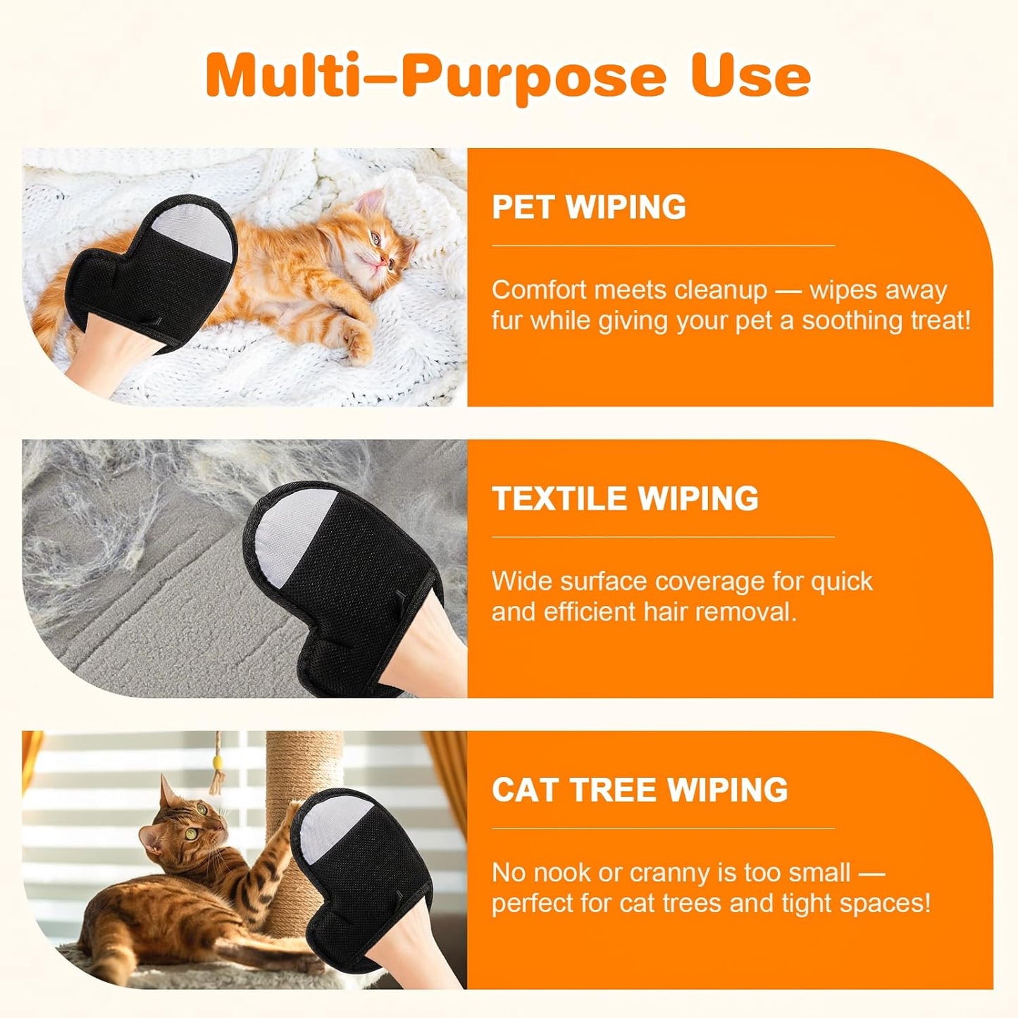 Pet Hair Removal Gloves, Electrostatic Pet Hair Remover Glove for Cats & Dogs