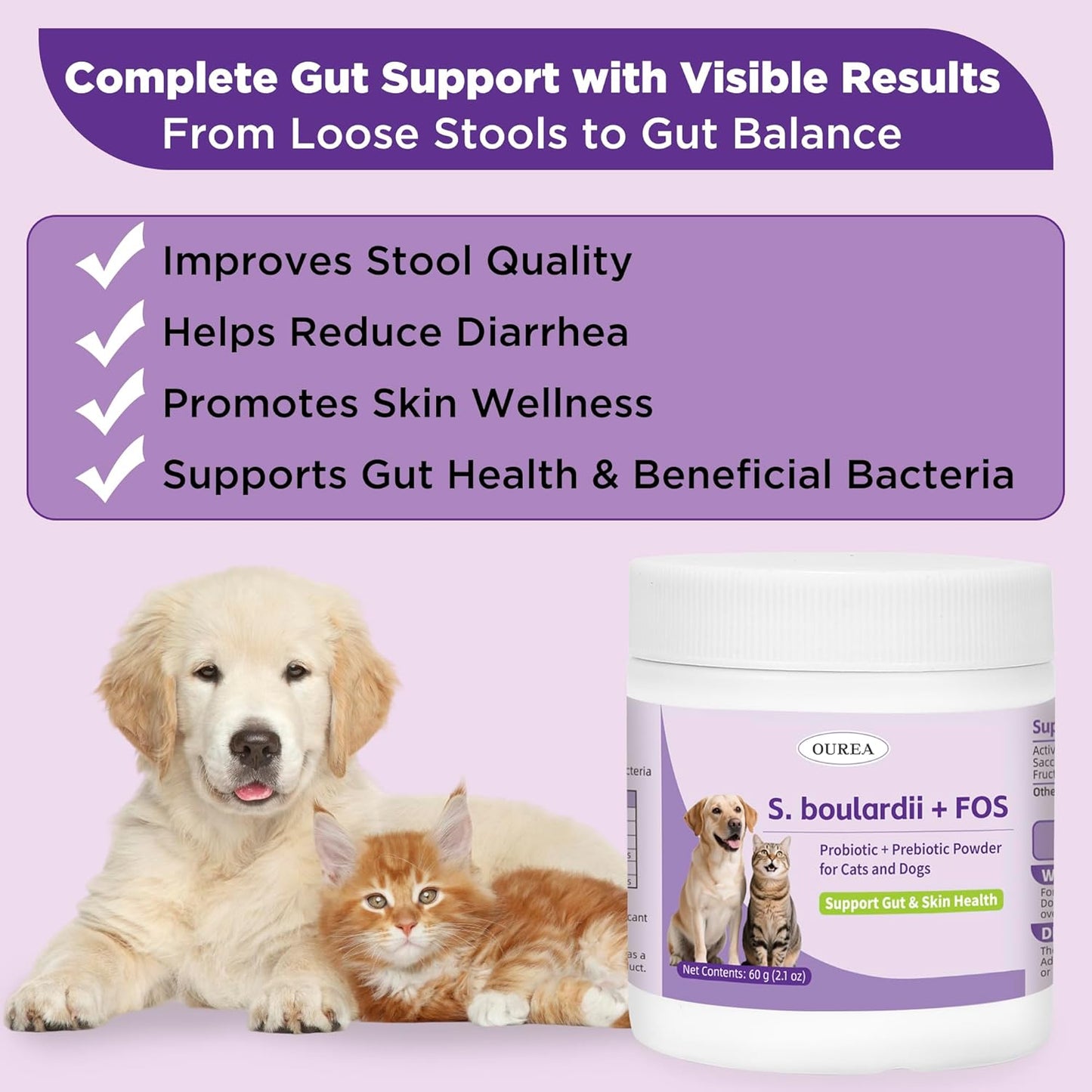 S.boulardii + FOS Pet Probiotic Powder for Dogs & Cats, 6.7 Billion CFU, Gut & Immune Support, Loose Stool & Digestive Upset Relief, Improves Stool Consistency, Skin Health, Veterinarian Recommended