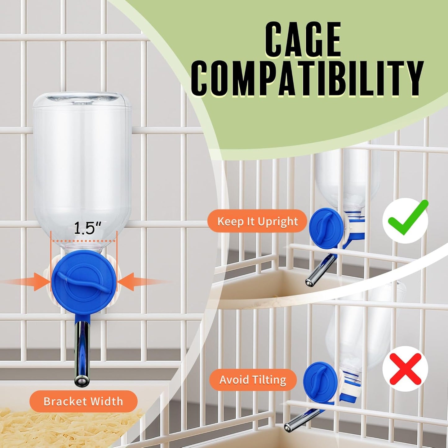 Choco Nose No-Drip Water Bottle Feeder for Guinea Pigs, Hamsters, Bunnies, Ferrets, & Small Pets, 10.2 fl.oz, 300ml - Easy to Install in Cages/Crates, US Patented Leakproof Nozzle 10mm, Blue (C128)