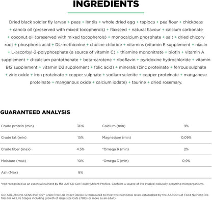 Go! Solutions Sensitivities Limited Ingredients, Grain-Free Dry Cat Food, Insect Recipe for Sensitive Stomach, 3 lb Bag