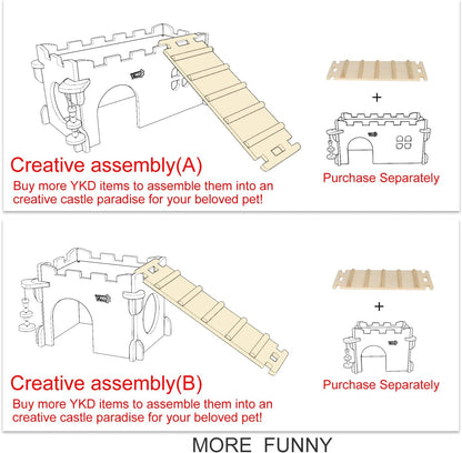 YKD 3-in-1 Guinea Pig and Chinchilla Castle Series: Wooden Large, Medium and Top Bridge Bundle Suit