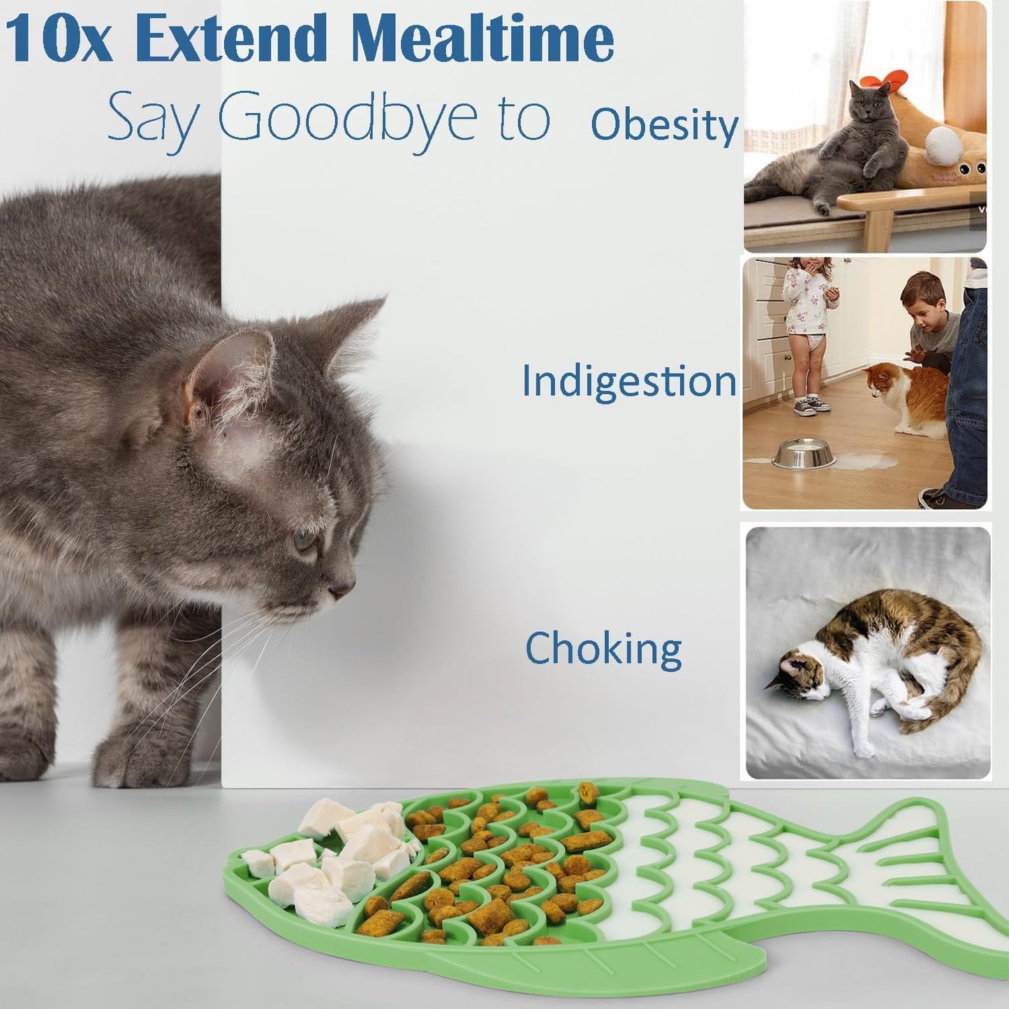 Takfox Slow Feeder Cat Bowls [2 Pack], Lick Mat for Cats Dogs, Silicone Cat Puzzle Feeders Toy for Pets Dry/Wet Food Training, Keeps Dogs Cats Busy, Prevents Puppy Kitty Overeating, (Cyan+Grey)
