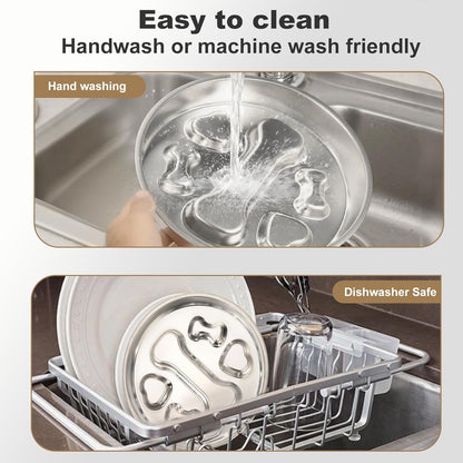 Slow Feeder Dog Bowls,Non-Slip Base Stainless Steel Pet Food Bowls,2 Cups Metal Dog Slow Feeder Bowl for Large Medium Breed,Double-Sided