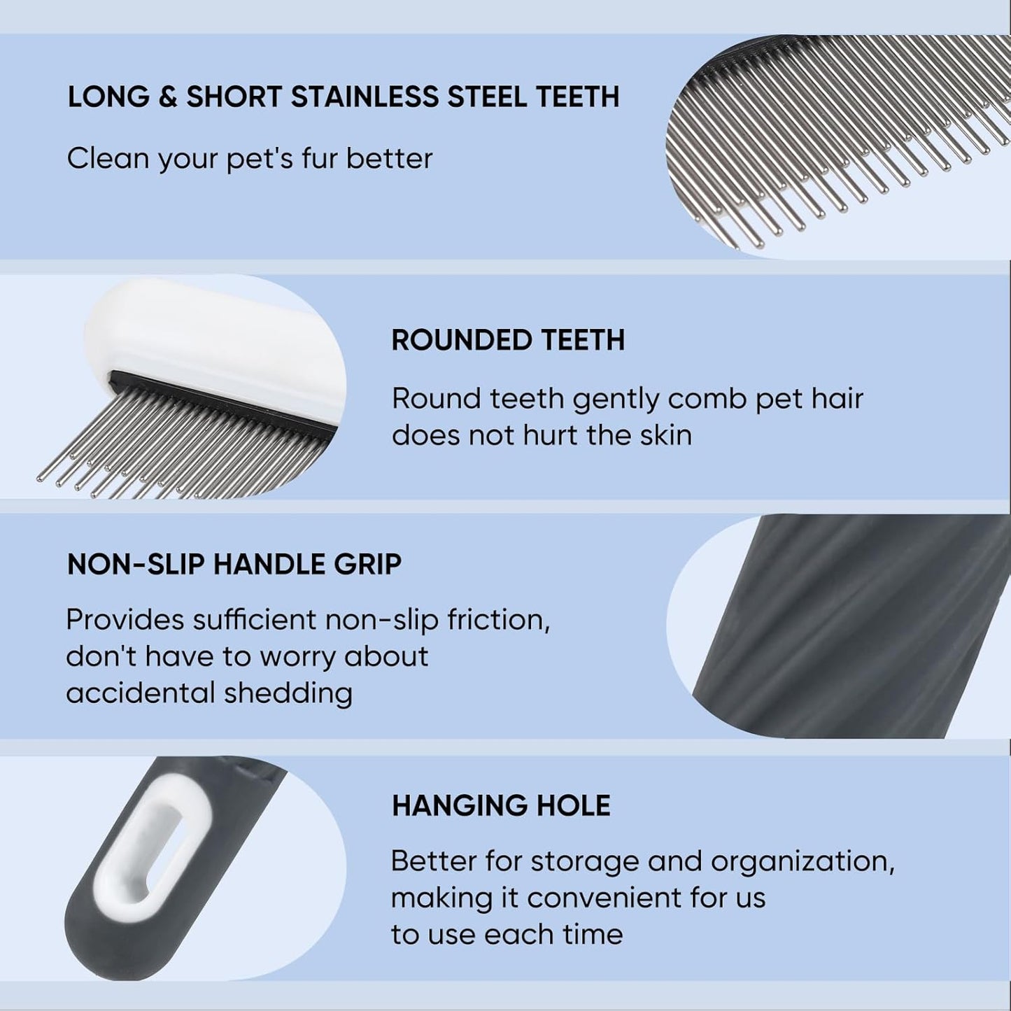 Flea Comb, Stainless Steel Shedding Brush with Rounded Teeth, Multifunctional Pet Grooming Brush with Rubber Handle, T Shaped Tick Comb, Grooming Brush for Remove Anti Fleas Eggs, Grey