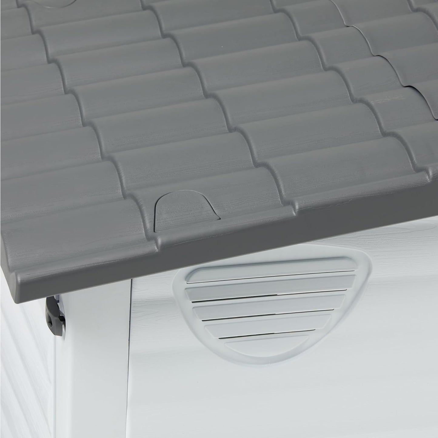 Amazon Basics Plastic Dog House for Small & Medium Dogs - Easy to Assemble & Detachable Structure, Indoor/Outdoor Use, Elevated Floor, Durable & Waterproof, Side Door Access, Undulating Roof Design