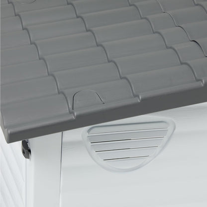 Amazon Basics Plastic Dog House for Small & Medium Dogs - Easy to Assemble & Detachable Structure, Indoor/Outdoor Use, Elevated Floor, Durable & Waterproof, Side Door Access, Undulating Roof Design