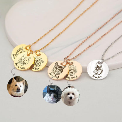 Anavia Personalized Pet Portrait Necklace, Handmade Memorial Jewelry Gift, Custom Round Disc Photo Engraved Necklace for Animal Lovers, Dog Mom, Dog Dad