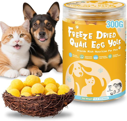 SHANDR 10.6 OZ Freeze Dried Quail Egg Yolk Healthy Pet Treats Food for Dogs Cats Natural Single Ingredient Tasty Freeze Dried Quail Eggs Snack Training Human Grade Free of Grain Gluten Rawhide