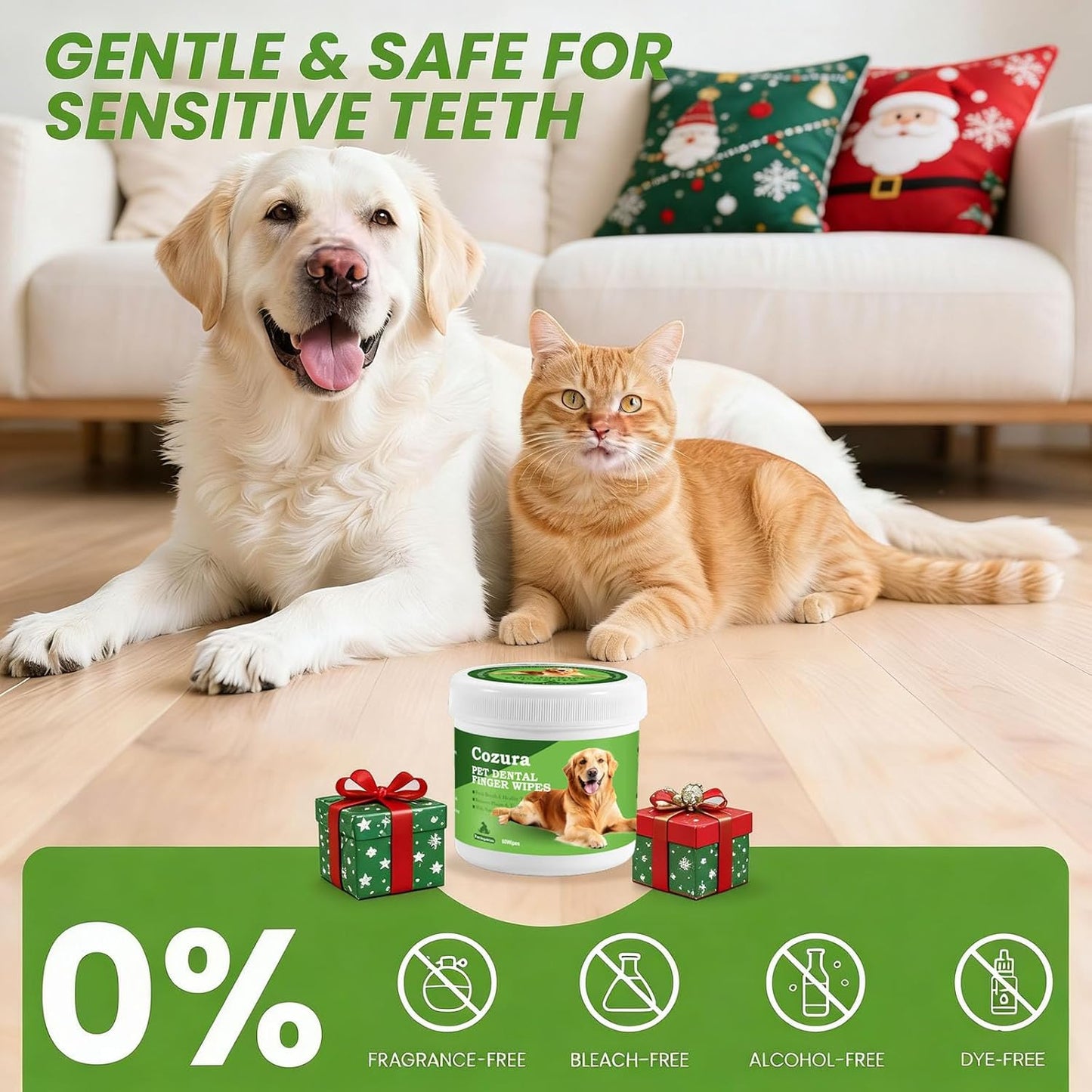 Teeth Cleaning Wipes for Dogs & Cats –60 Count, Dog Dental Care Finger Wipes, Dog Finger Toothbrush Wipes Helps Remove Tartar & Plaque, Fresh Breath, Dog Tooth Brushing Kit-Unflavored