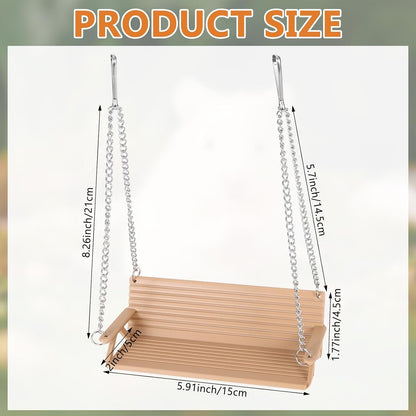 Wooden Chinchilla Hammock with Metal Hooks, Indoor Cage Bench Swing,Hanging Rest Stand & Exercise Toy, Small Animal Cage Accessories for Chinchillas, Rabbits, Guinea Pigs