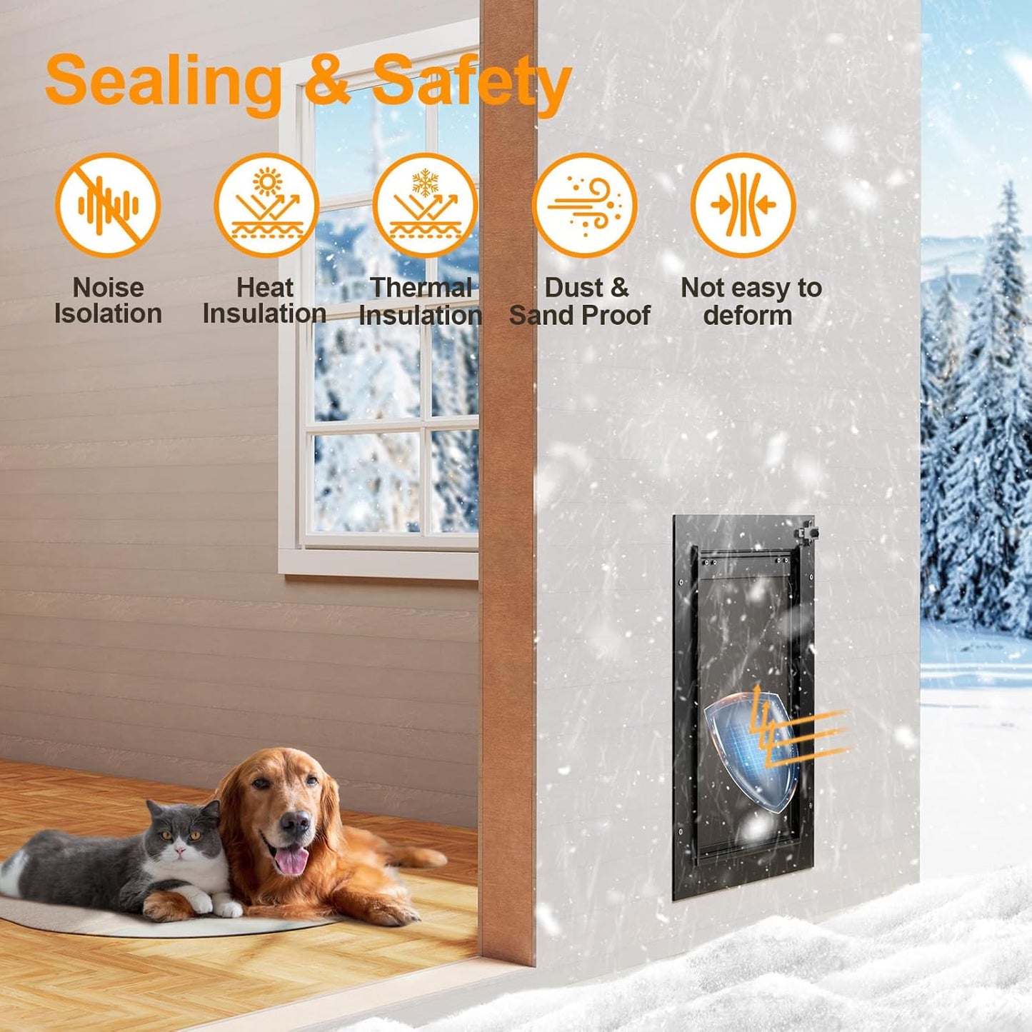 Dog Door for Wall, All Aluminum Large Doggy Door Doggie door, Pet Door Easy to Install, 2 Magnetic Flaps Energy Efficient, Wide Telescoping Tunnel for Interior & Exterior Walls, Pet Up to 110 Lb-Black
