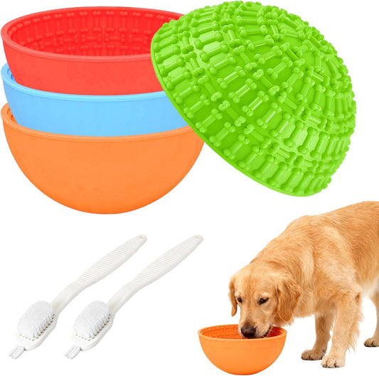 4 Pcs Dog Enrichment Lick Bowls Silicone Freeze Bowls Interactive Cat Licking Mats Slow Feeders Includes 2 Pcs Brush for Pet Boredom Anxiety Relief,Oral Health,Wobble or Stay Put Freeze Feeder