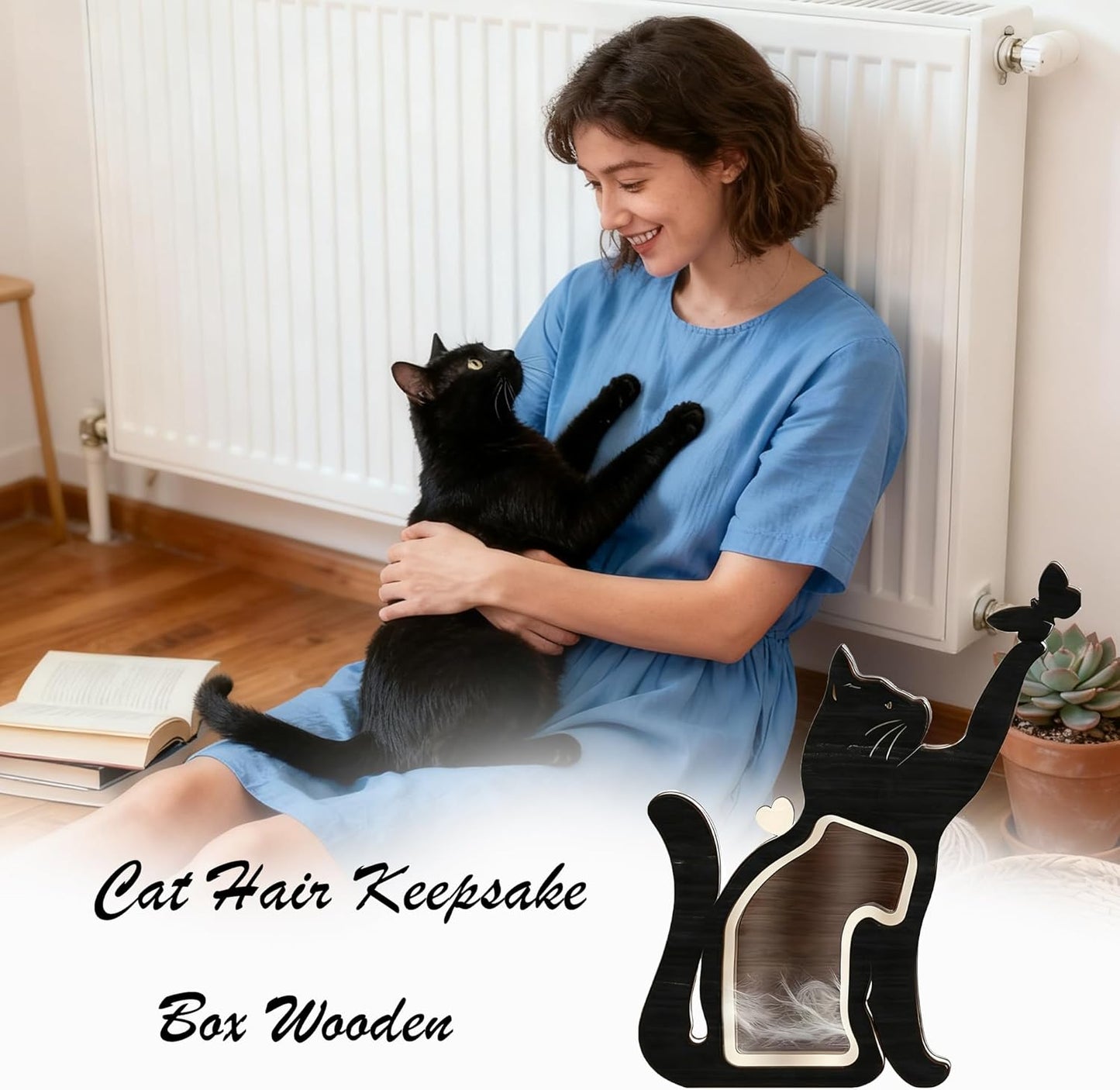 Cat Hair Keepsake Box for Pet Lovers, Handcrafted Wooden Keepsake Box for Cat Fur, Standable Tabletop Display with Pen and Card Perfect Memorial Gift for Loss of Cat