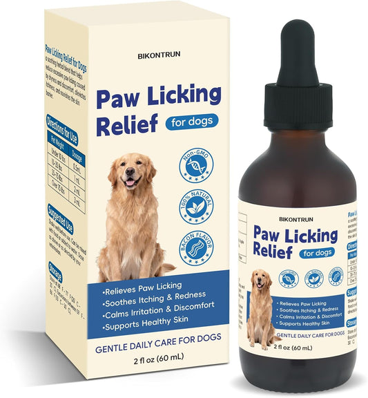 Paw Licking Relief for Dogs, Dog Licking Paws Treatment, Herbal Supplement for Soothes Itching & Redness and Calms Irritation & Discomfort, Dog Paw Licking Drop with Bacon Flavor (2 FL OZ)