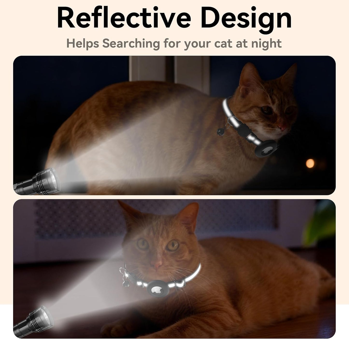 Airtag Cat Collar Breakaway, Adjustable Reflective Kitten Cat Collar with Apple AirTag Holder and Bell for Cats and Puppies (Black)