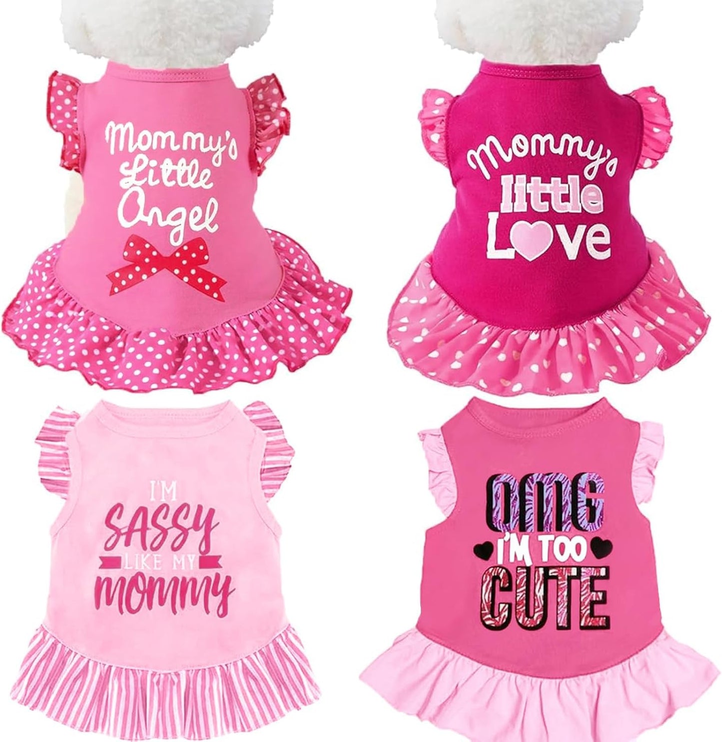 XPUDAC 4 Pack Pet Dog Dress Dog Clothes Girl Puppy Shirt Yorkie Clothes Cute Doggie Dress Pet Apparel for Small Dogs and Cats (Pink Angel, Small(4.5-8lbs))