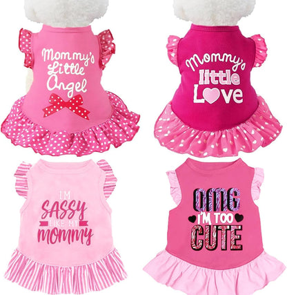XPUDAC 4 Pack Pet Dog Dress Dog Clothes Girl Puppy Shirt Yorkie Clothes Cute Doggie Dress Pet Apparel for Small Dogs and Cats (Pink Angel, Small(4.5-8lbs))