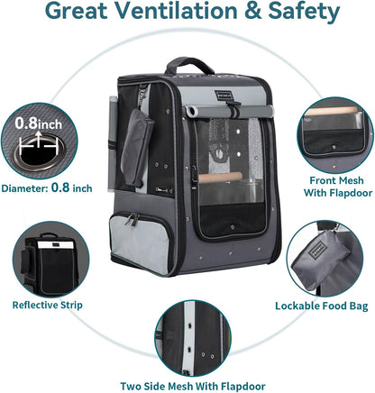 Petsfit Bird Carrier with Shade Cover,Adjustable Height Standing Perch and Great Ventilation, Fit for Medium/Large Sized Birds(Large, Grey1)