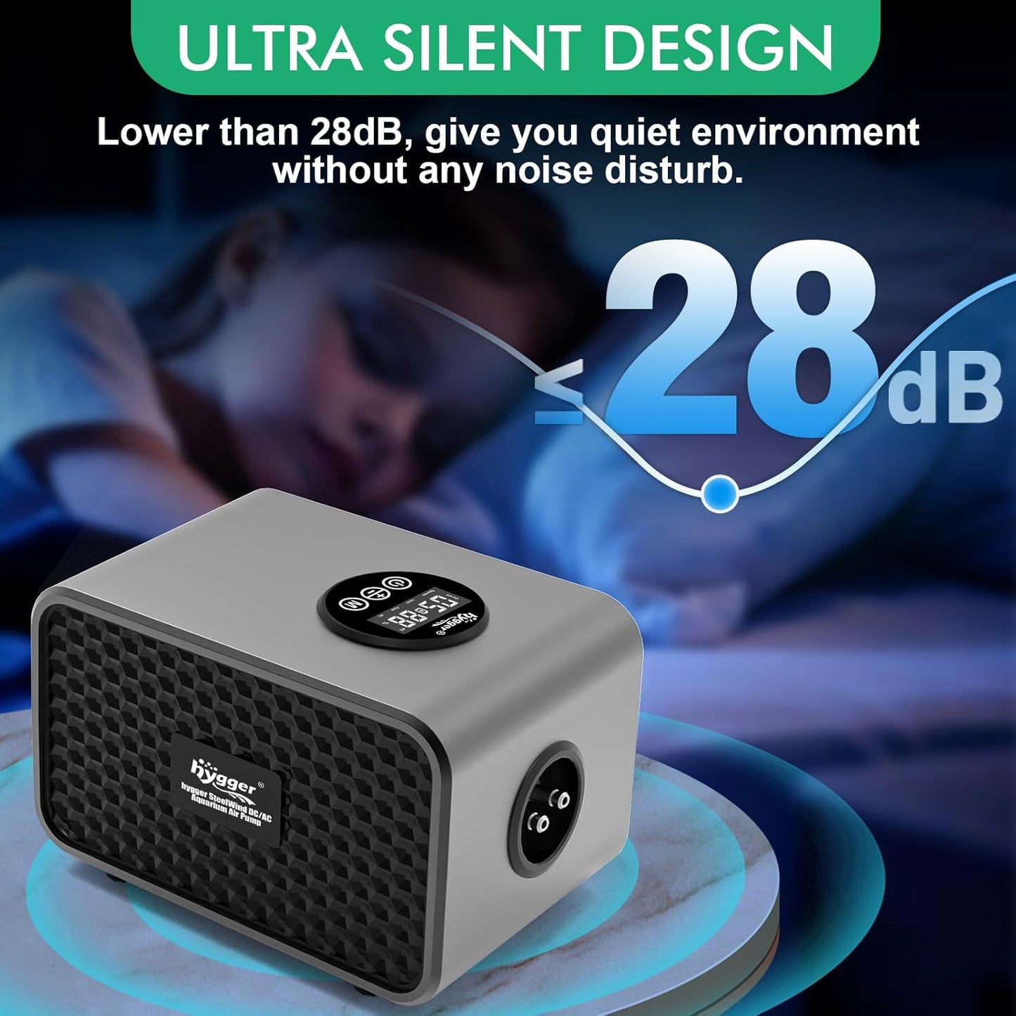 hygger Rechargeable Battery Powered Aquarium Air Pump with Large Capacity, Quite Fish Tank Air Pump with LED Display, Adjustable Mode/Flow, Fish Tank Bubbler Aerator for Power Outages and Fishing