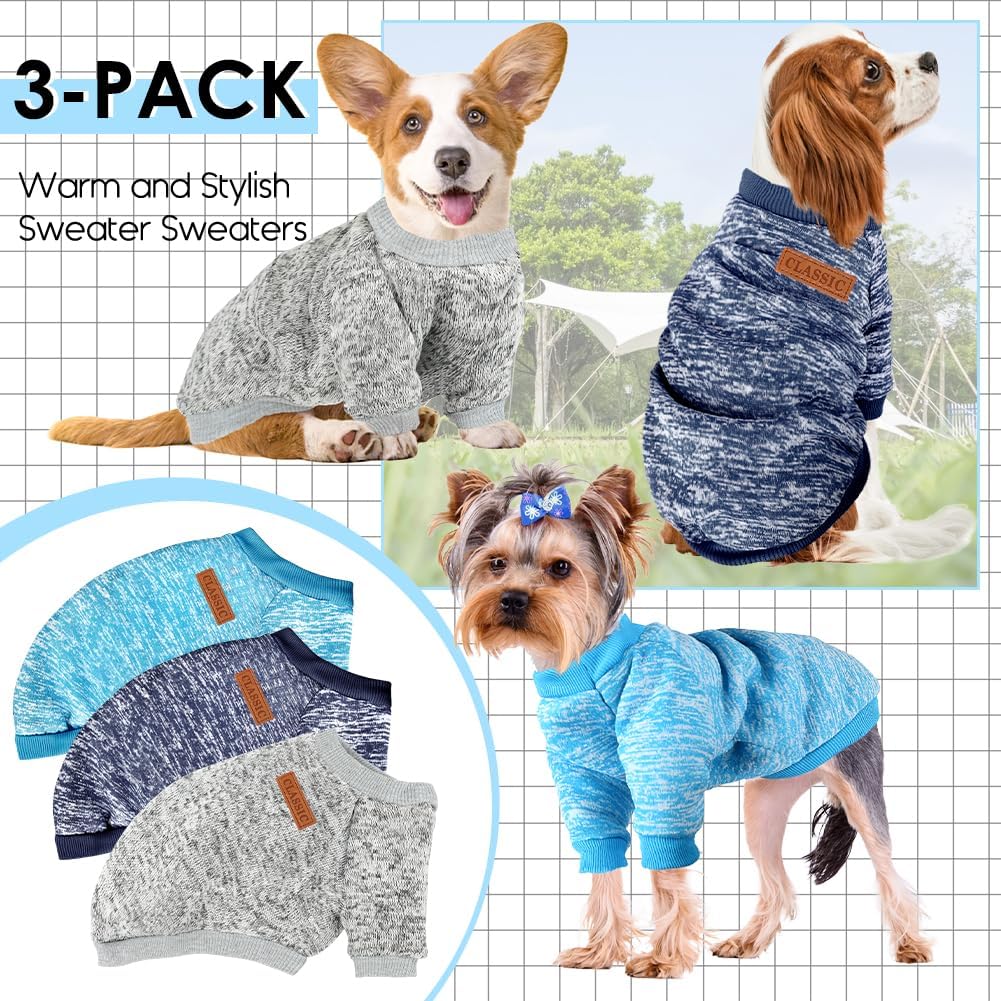 3 Pack Dog Sweaters for Small Dogs Girl Boy Winter Fleece Clothes Warm Soft Dog Sweatshirt Outfit for Dogs Cats Pet Apparel