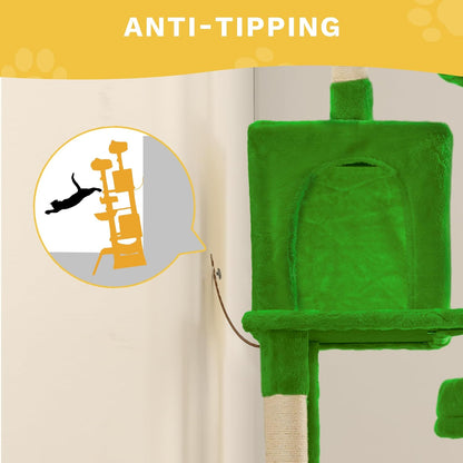 YITAHOME Tall Cat Tree Tower for Indoor Cats, 75in Multi-Level Cat Climbing Tower with Cat Condos, Top Perches, Hammock, Sisal Scratching Posts and Board, Kittens Play Activity Center, Green