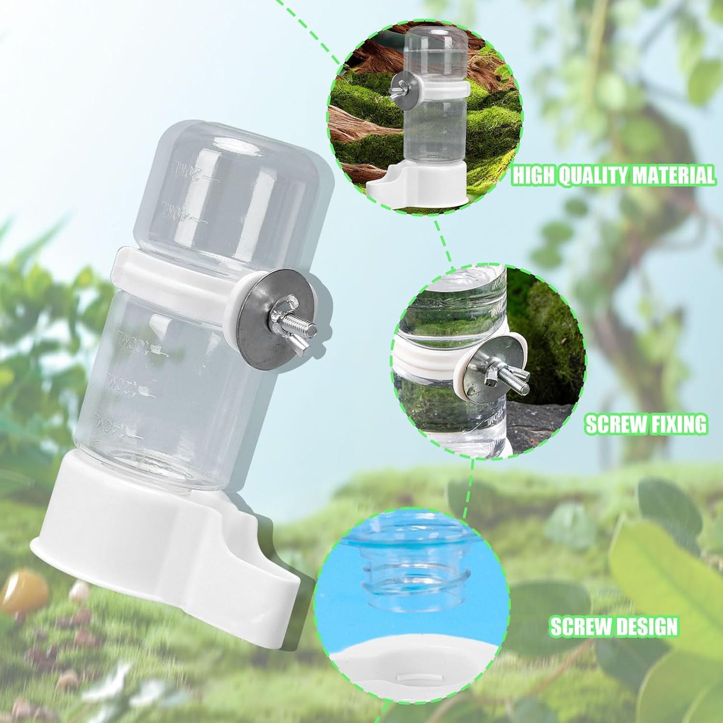 Automatic Bird Feeder and Water Dispenser, 2PCS Cage Accessories for Parrots, Budgie, Lovebirds, Parakeet, Cockatiel - Food Seed and Bottle Drinker (White 140ml)