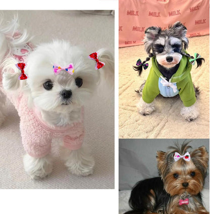 Dog Hair Bows Cute Puppy Dog Bowknot Hair Ties Bulk with Rubber Bands Hair Accessories Bow Pet Grooming Products 40PCS