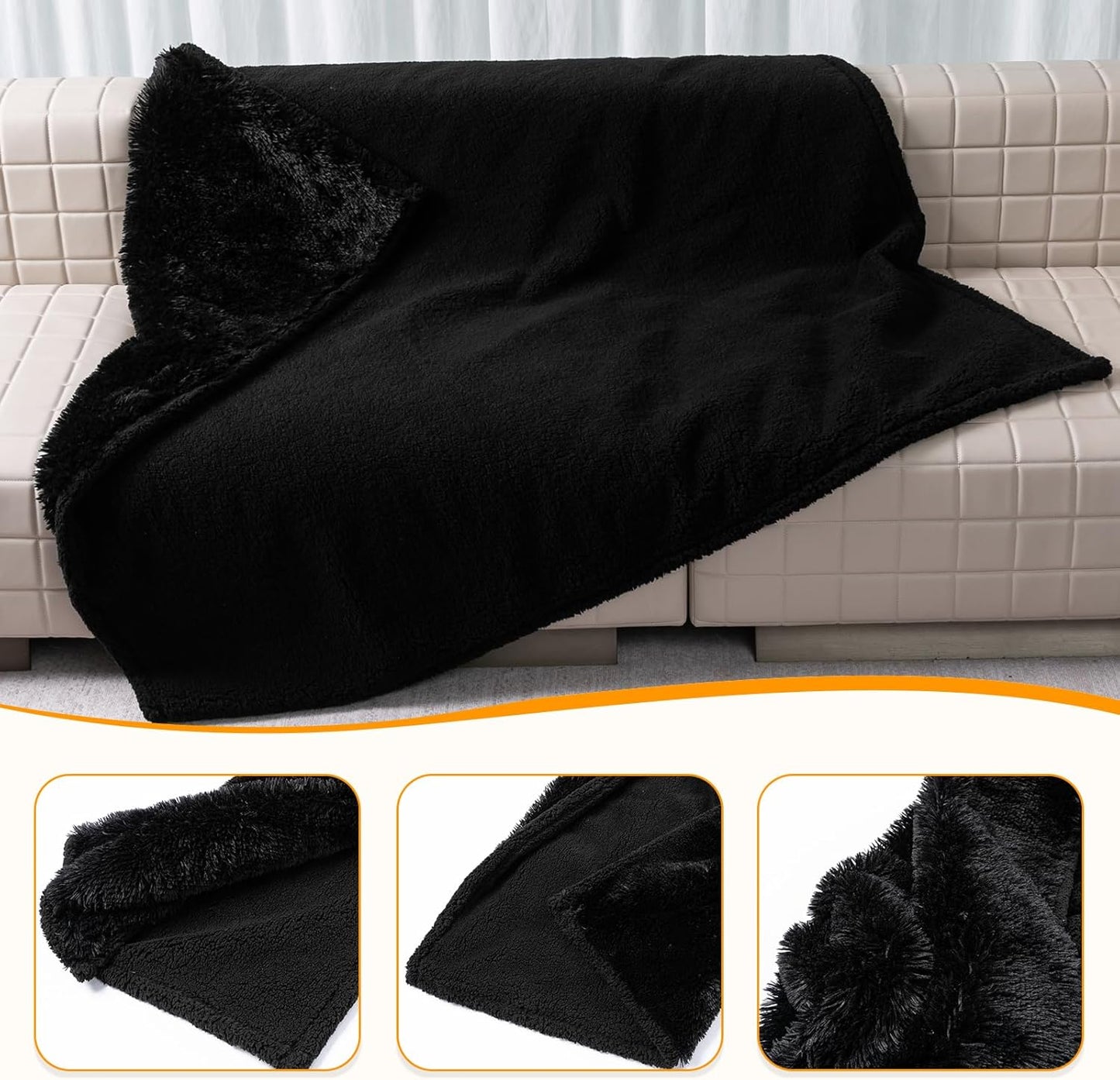 Black Fluffy Waterproof Caling Blanket for Big Dogs Fuzzy Long Faux Fur Pet Blankets for King Size Bed Covers (Black,XL-85x57in)