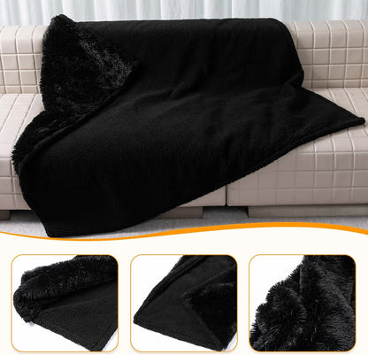 Black Fluffy Waterproof Caling Blanket for Big Dogs Fuzzy Long Faux Fur Pet Blankets for King Size Bed Covers (Black,XL-85x57in)