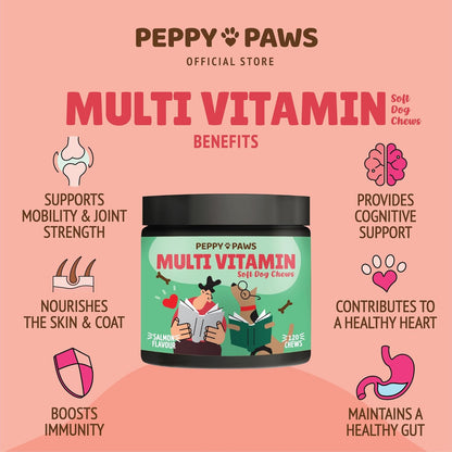 Dog Multivitamin Soft Chews – 120 Count | with Omega 3, Glucosamine, MSM, Chondroitin, CoQ10, Vitamins B & C | for Joint, Heart, Skin & Immune Support | Salmon Flavor | Non-GMO & Natural