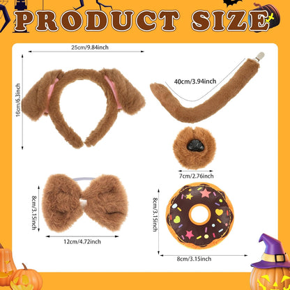 Halloween Costume Set Ears Headband Tail and Brooch Animal Theme Dress up for Adults Party Accessories