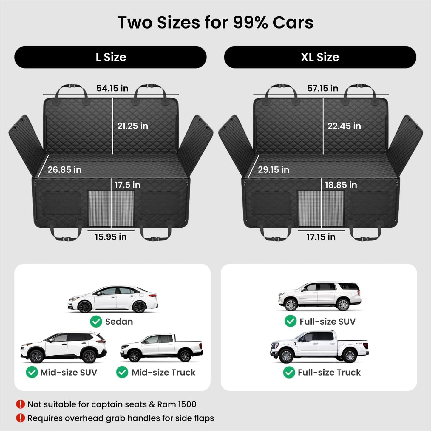 REEVAA Dog Truck Seat Cover for Back Seat, Hard Bottom Dog Hammock for Car, Pet Bed Extender for 2-4 Large Dogs, Waterproof Seat Protector, Universal XL Size Fits for Crew Cab Truck/SUV, Black