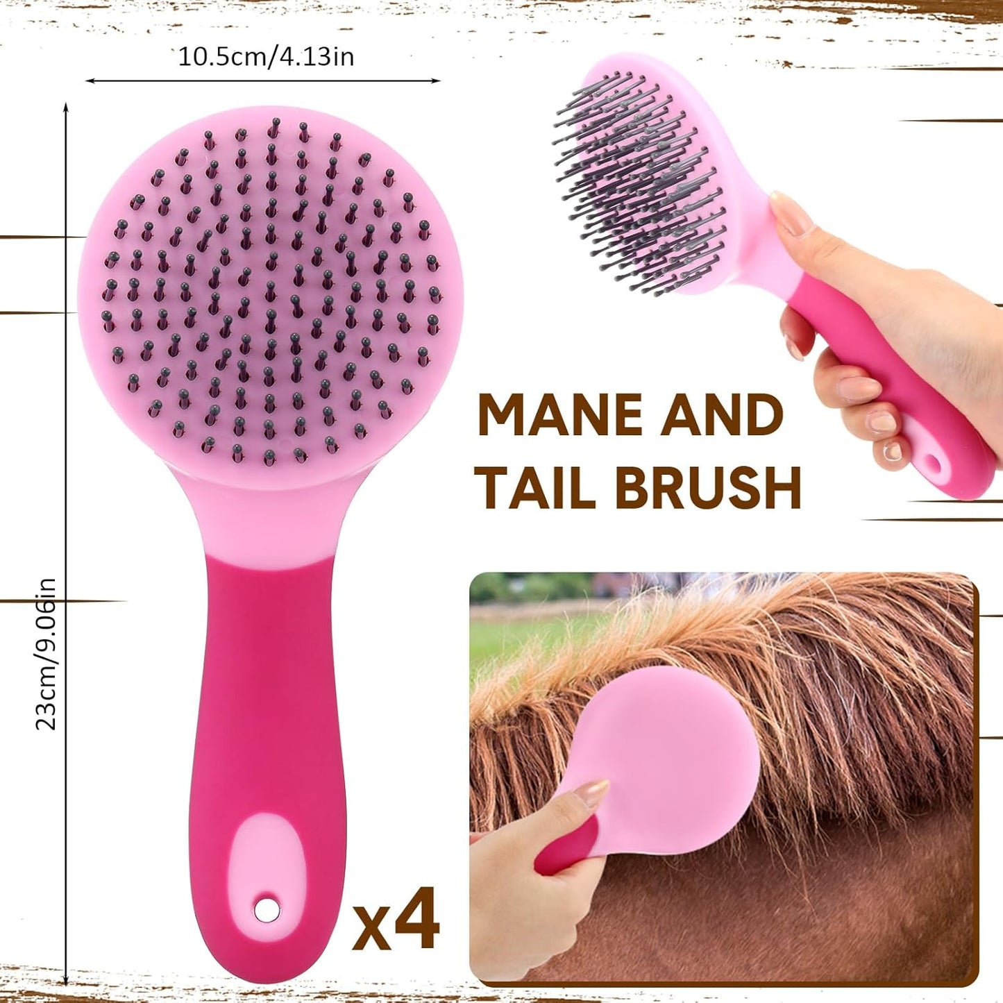Zhehao 4 Pack Mane and Tail Brush Mane and Tail Horse Brush with Grip, Random Color
