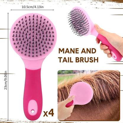 Zhehao 4 Pack Mane and Tail Brush Mane and Tail Horse Brush with Grip, Random Color