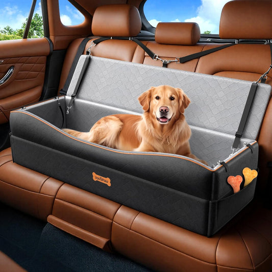 Car Seat for Large Dog, Dog Booster Seats for 2 Medium or 3 Small Dogs Under 100Lbs, Pet Car Seats with 2 Safety Leashes, Dogs Sofa Bed Cushion Add Thick Sponge, Pet Cars Carrier for Travel
