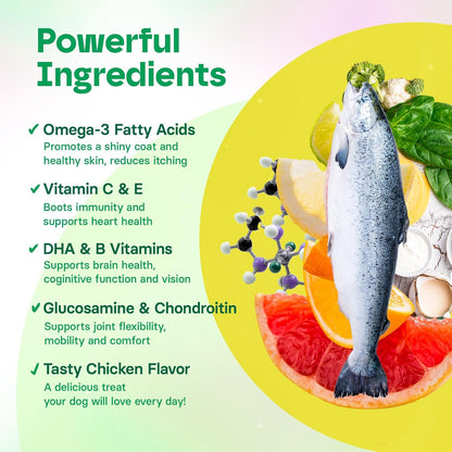 8-in-1 Advanced Multivitamin for Dogs - Omega-3, Joint & Bone Support, Skin & Coat Health - Dog Vitamins & Probiotics for Digestion - Dog Supplies Chicken Flavored 60 Soft Chews