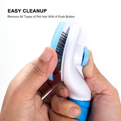 Self Cleaning Slicker Brush for Pet Grooming - Removes Loose Undercoat and Sheds, Suitable for Long and Short Hair Cats and Dogs, with Massaging Bristles