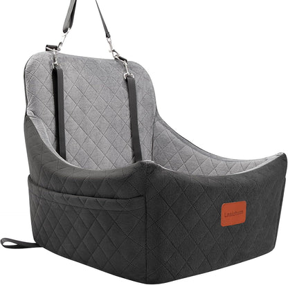 Dog Car Seat for Medium Dogs Up to 40lbs,Fully Detachable and Washable,Memory Foam Covered Soft Fabric,Easy to Install with Adjustable Straps,Anti-Slip Base,2 Side Pockets(Black/Grey,Medium)