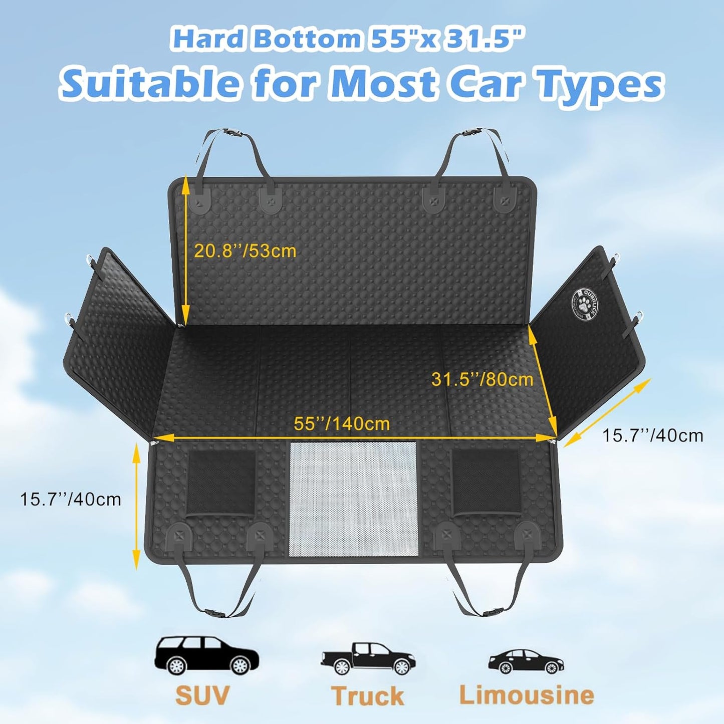 Large Back Seat Extender, Heavy Duty Dog Seat Cover for Back Seat, Waterproof Nonslip Hammock for Car with Side Flap, Scratch Proof Pet Back Seat Covers