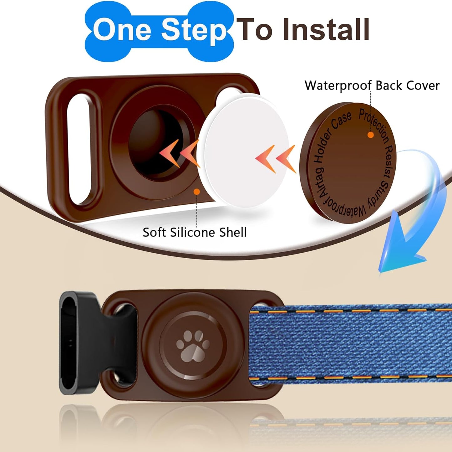 [2 Pack] Waterproof AirTag Dog Collar Holder Case, Silicone Full-Body Protection, Soft Lightweight Stretchable Design for Dog Collars (Chocolate)