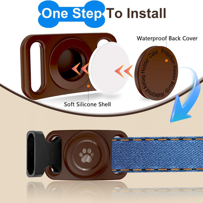 [2 Pack] Waterproof AirTag Dog Collar Holder Case, Silicone Full-Body Protection, Soft Lightweight Stretchable Design for Dog Collars (Chocolate)