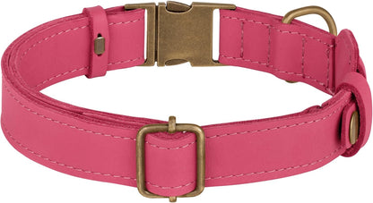 AirTag Dog Collar - Genuine Leather Dog Collar with Apple AirTag Holder and Metal Buckle - Smart GPS Tracking Pet Collars (Pink, L, 17"-21" Neck Fit)