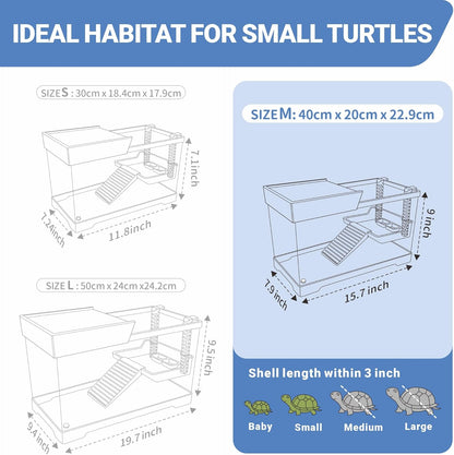 GOZILLA Aquatic Turtle Tank+Lamp+Filter Kit, Upgrade PC Turtle Tank Starter Kit with Adjustable 360°Lamp & Filter,Reptile Habitat Lid,Hanging Platform for Small Reptiles.(15.75×7.9×9''/Black)