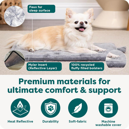 FurHaven ThermaNAP Self Warming Cat Mat, Dog Bed for Crates with Self-Warming Technology for Cozy Rest, Fully Machine Washable, Small, Plush Faux Fur, Gray
