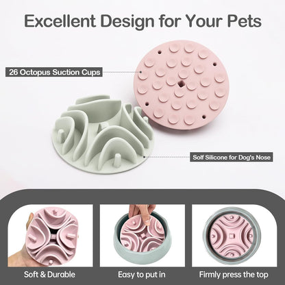 2Pcs Slow Feeder Dog Bowl Insert & Puzzle Plush Duck Toy Set - Prevent Bloat, Aid Digestion, Food-Safe Silicone Bowls,Interactive Dog Bowl for Slow Eating and Keep Busy(Blue + Green)